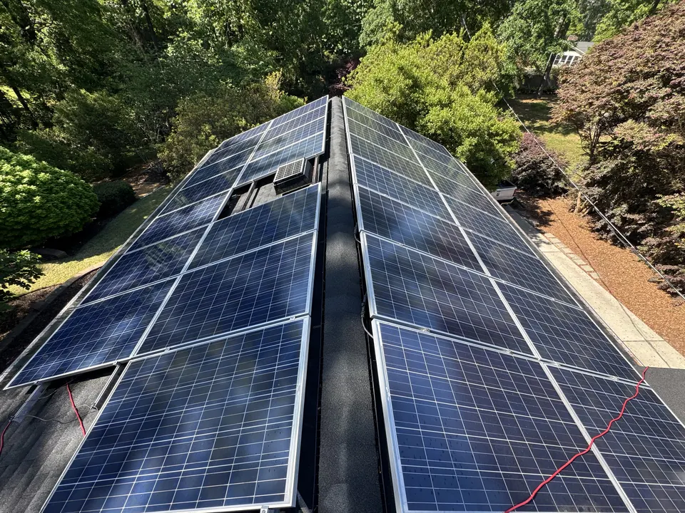 Roof-mounted solar panels clean and clear after cleaning